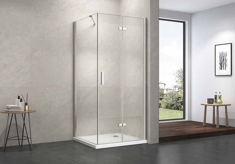 کابین دوش کلاسیک لولای گوشه ای شیشه ای شفاف EX-215 6 میلی متری با میله پشتیبانی از فولاد ضد زنگ
