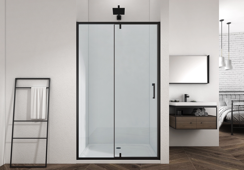EX-309-2F مشکی مات 6 میلی متری 1 شیشه ثابت + 1 لولای شیشه ای درب به علاوه کابین دوش