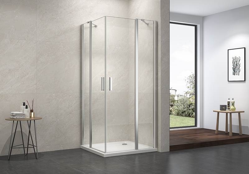 کابین دوش کلاسیک EX-411A 6 میلی متری گوشه محور با 2 میله پشتیبانی از فولاد ضد زنگ